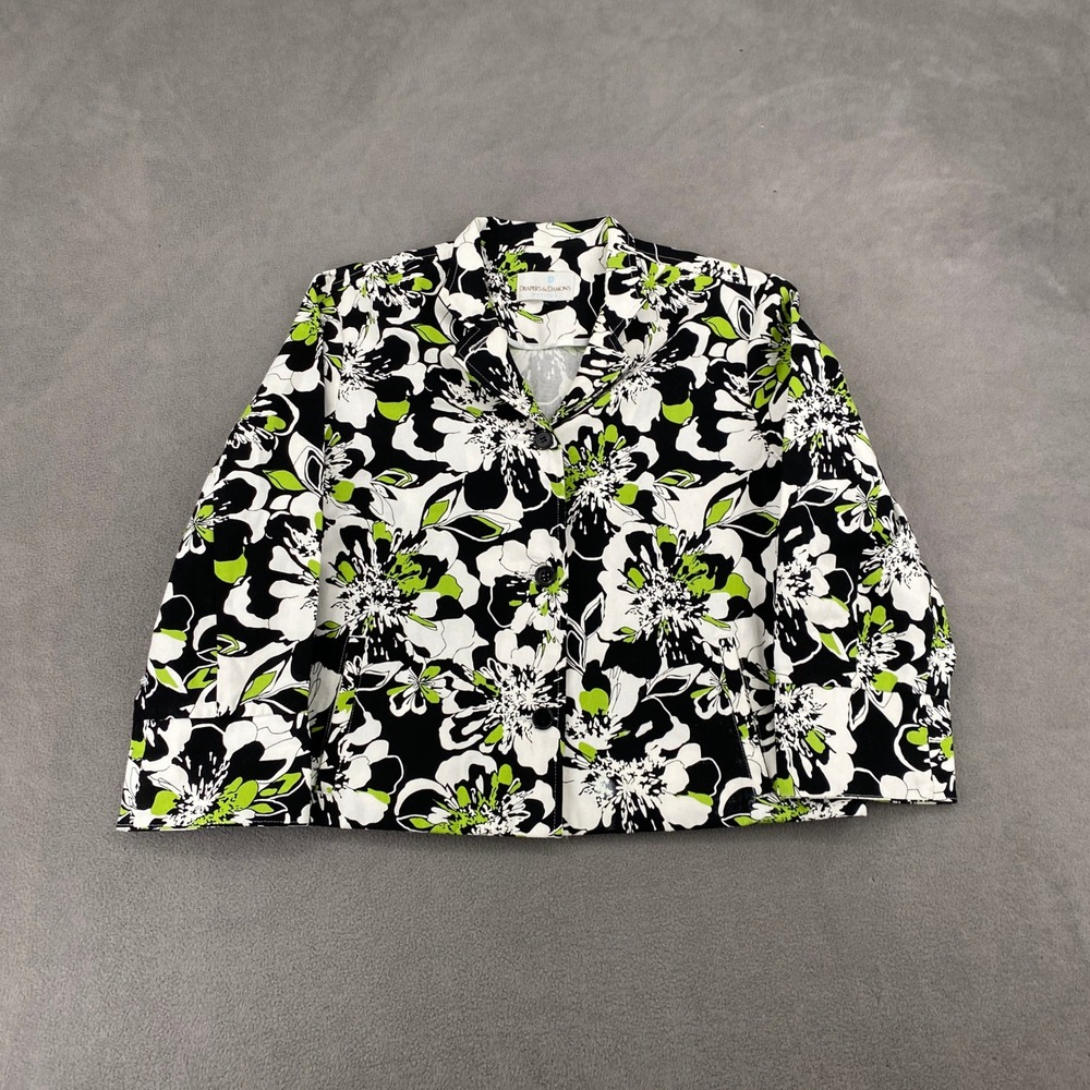 Drapers & Damons Petites Floral Button Front Jacket Black White Lime Green 7052
